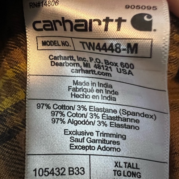 Carhartt Men's Yellow and Brown Plaid Rugged Flex Flannel Shirt - Picture 6 of 7